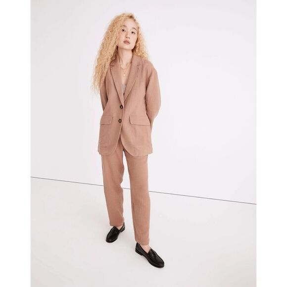 MADEWELL Women's Brown Gauzy Cotton Linen Relaxed Oversize Larsen Blazer Size XS - Picture 1 of 12
